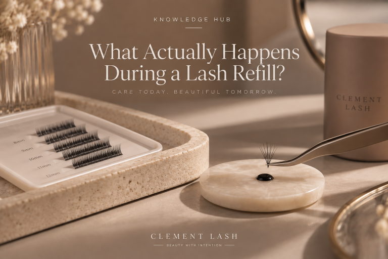 Lash refill tools and extensions prepared for a refill at Clement Lash.
